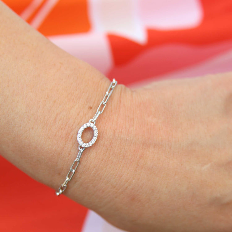 1/6 Cttw Natural Diamond Pave Oval Link Chain 7" Bracelet in 925 Sterling Silver
