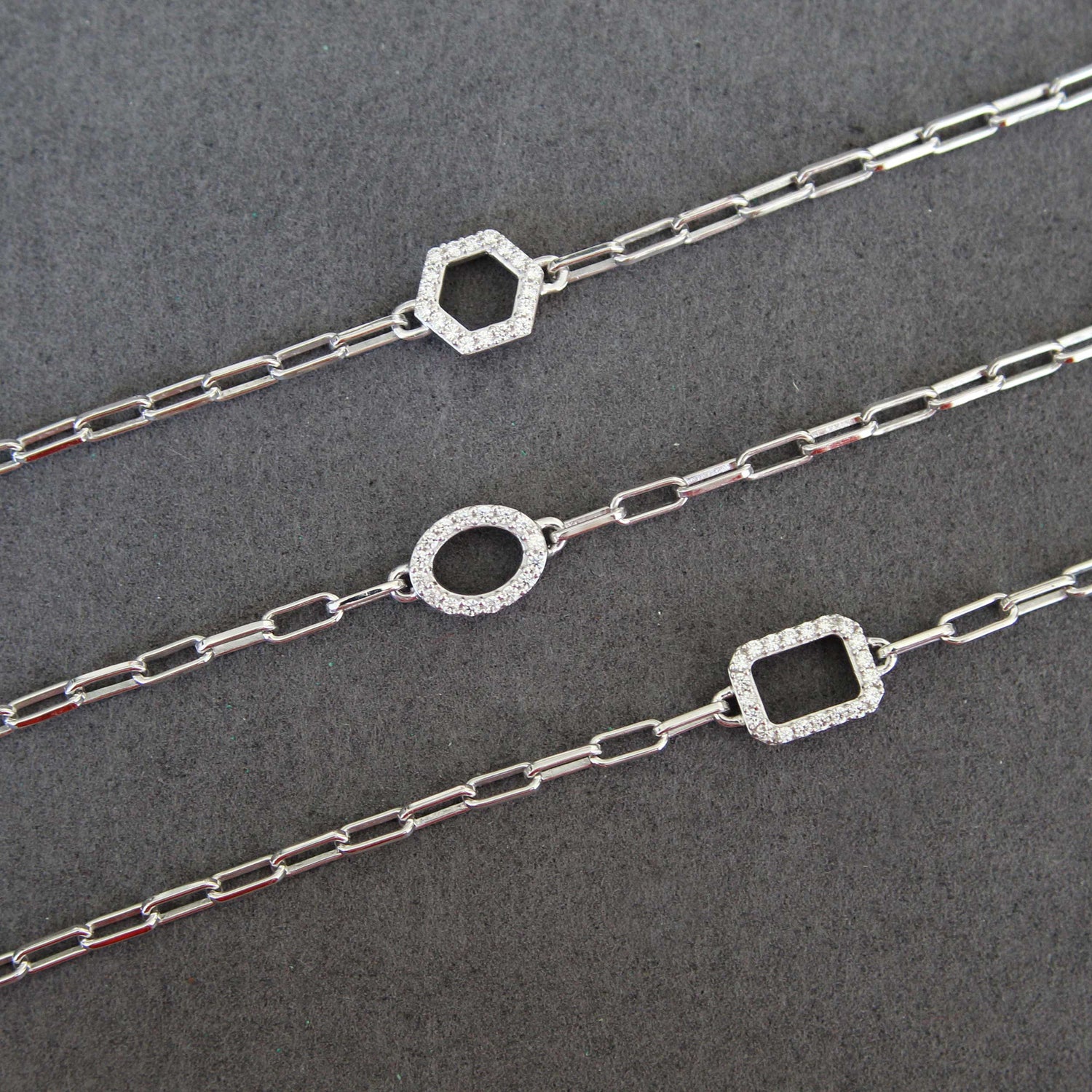 SALE 1/6 Cttw Natural Diamond Pave Rectangle Link Chain 7" Bracelet in 925 Sterling Silver