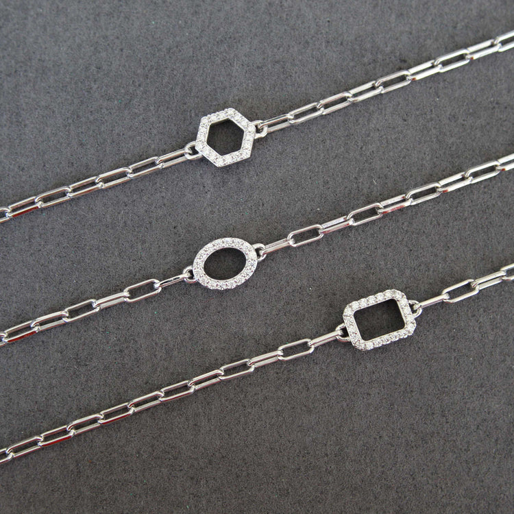 1/6 Cttw Natural Diamond Pave Oval Link Chain 7" Bracelet in 925 Sterling Silver