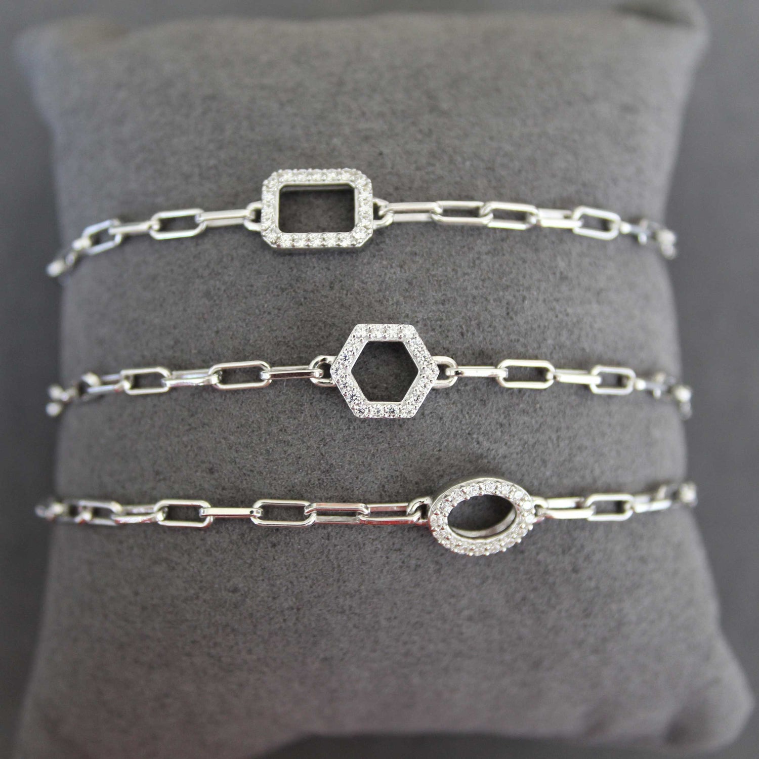 SALE 1/6 Cttw Natural Diamond Pave Rectangle Link Chain 7" Bracelet in 925 Sterling Silver