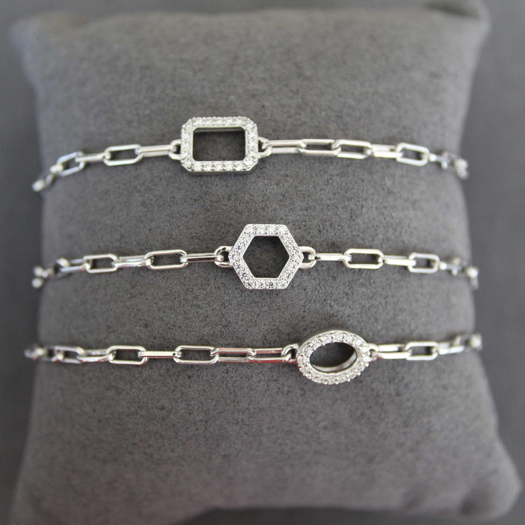 1/6 Cttw Natural Diamond Pave Oval Link Chain 7" Bracelet in 925 Sterling Silver