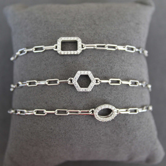 1/5 - 1/6 Cttw Natural Diamond Pave Link Chain 7" Bracelet in 925 Sterling Silver (Select Design)