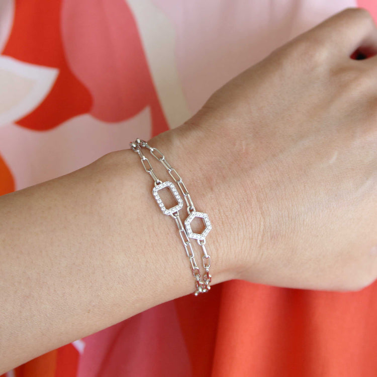 1/6 Cttw Natural Diamond Pave Oval Link Chain 7" Bracelet in 925 Sterling Silver