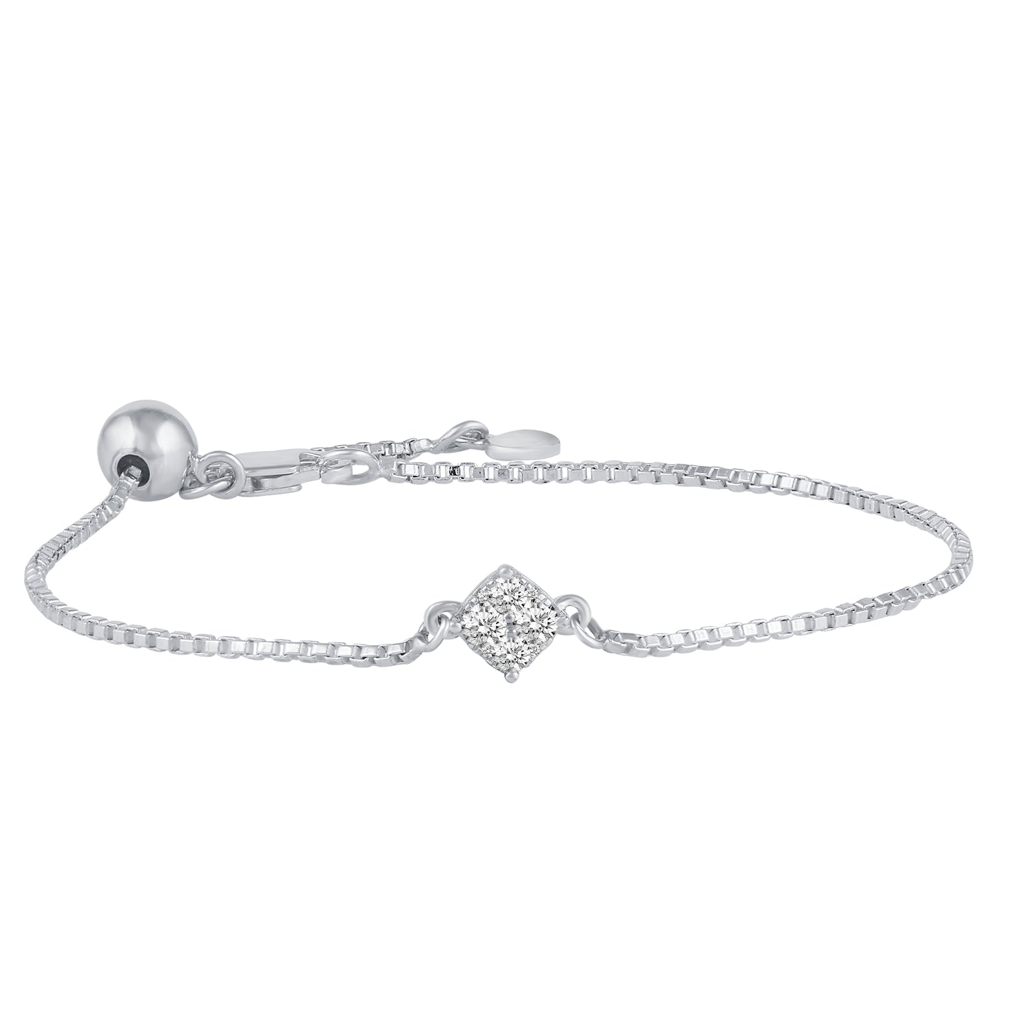 1/4 Cttw Diamond Cushion Cluster Adjustable Chain Bracelet in 925 Sterling Silver