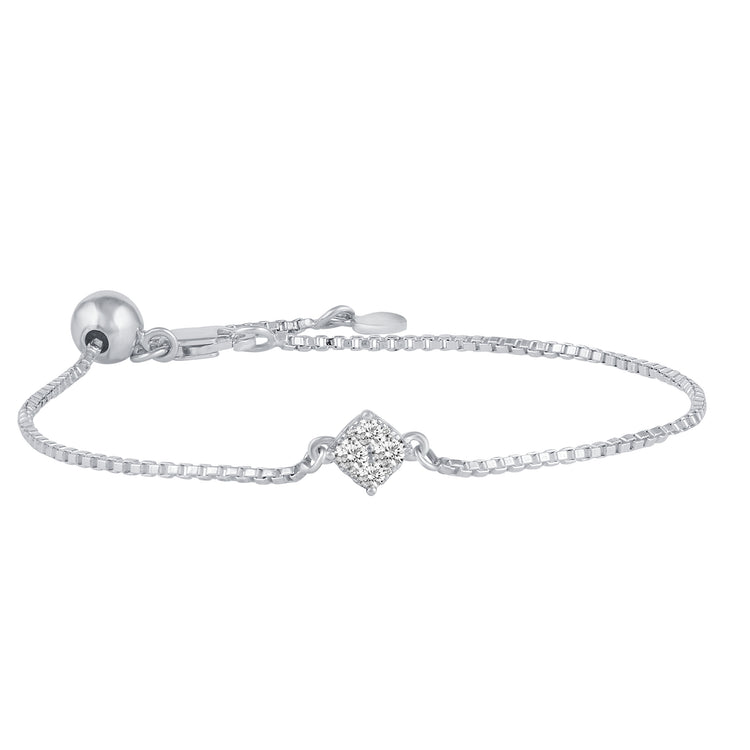 1/4 Cttw Diamond Cushion Cluster Adjustable Chain Bracelet in 925 Sterling Silver