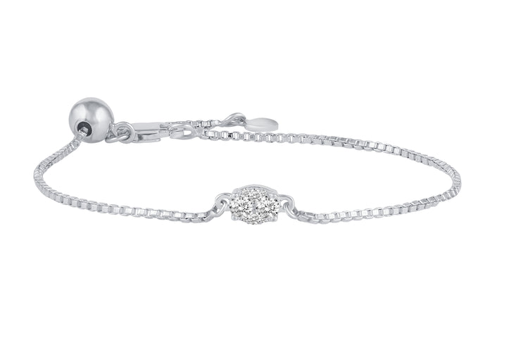 1/4 Cttw Diamond Oval Cluster Adjustable Chain Bracelet in 925 Sterling Silver
