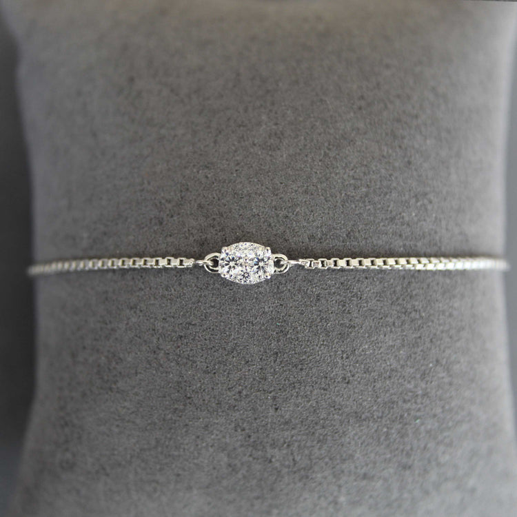 1/4 Cttw Diamond Oval Cluster Adjustable Chain Bracelet in 925 Sterling Silver