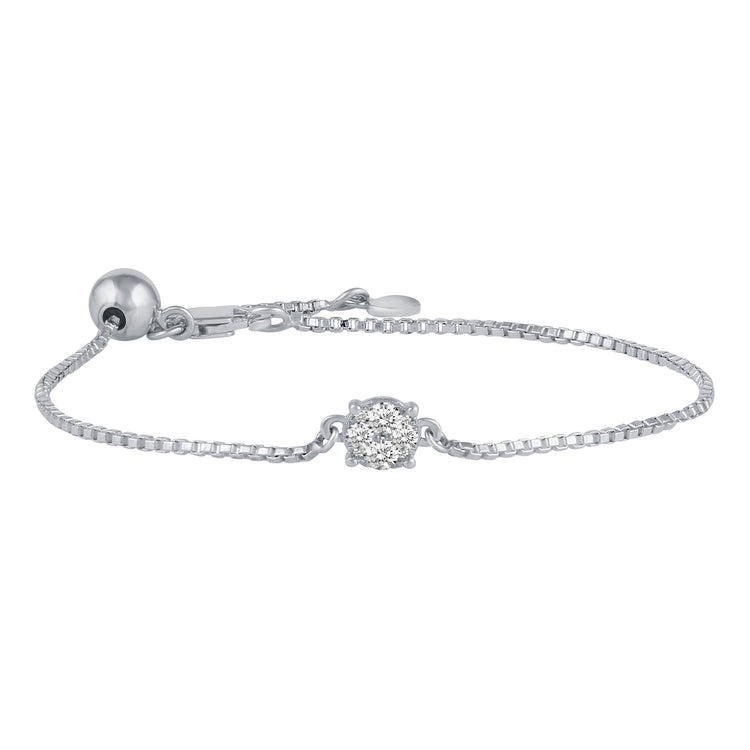 1/4 Cttw Diamond Round Cluster Adjustable Chain Bracelet in 925 Sterling Silver