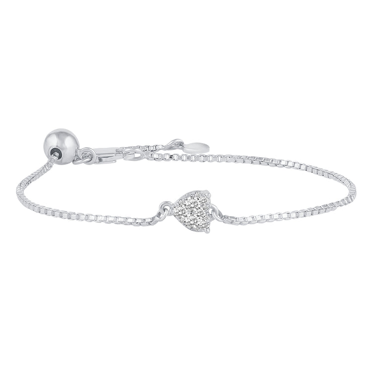 1/4 Cttw Diamond Heart Cluster Adjustable Chain Bracelet in 925 Sterling Silver