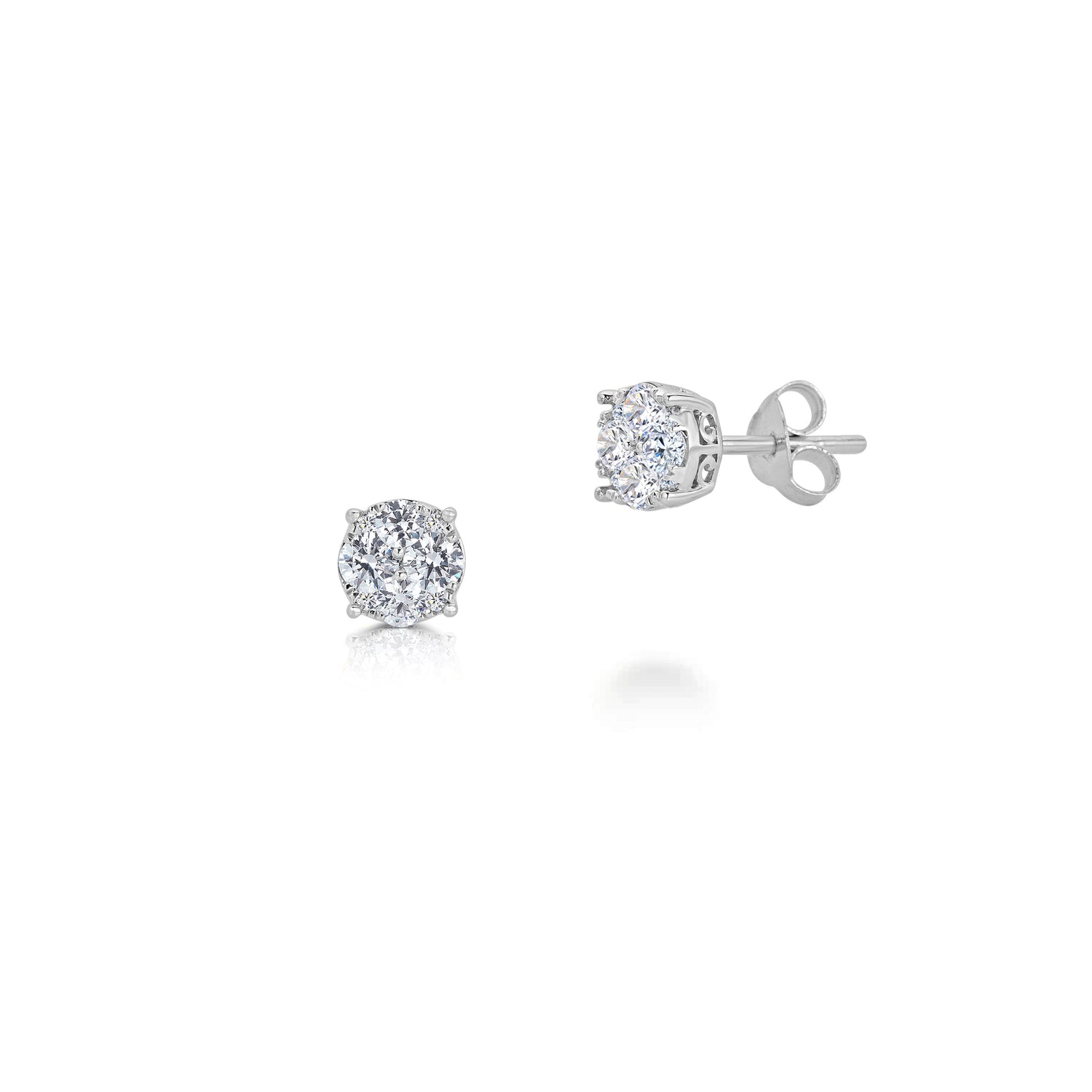 1/4 - 1 Cttw Diamond Round Grand Cluster Stud Earrings in 925 Sterling Sliver