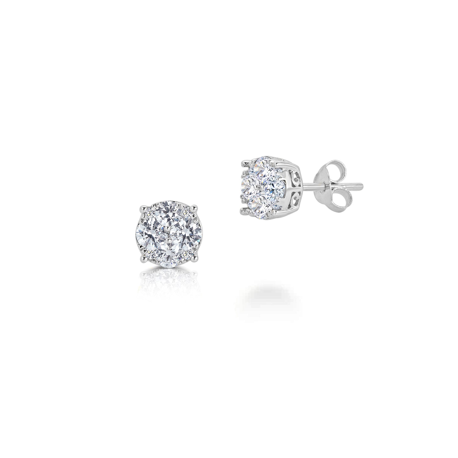 1/4 - 1 Cttw Diamond Round Grand Cluster Stud Earrings in 925 Sterling Sliver