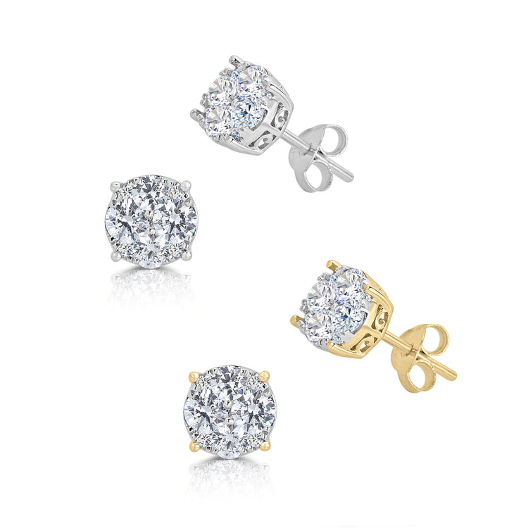 1/4 - 1 Cttw Diamond Round Grand Cluster Stud Earrings in 925 Sterling Sliver