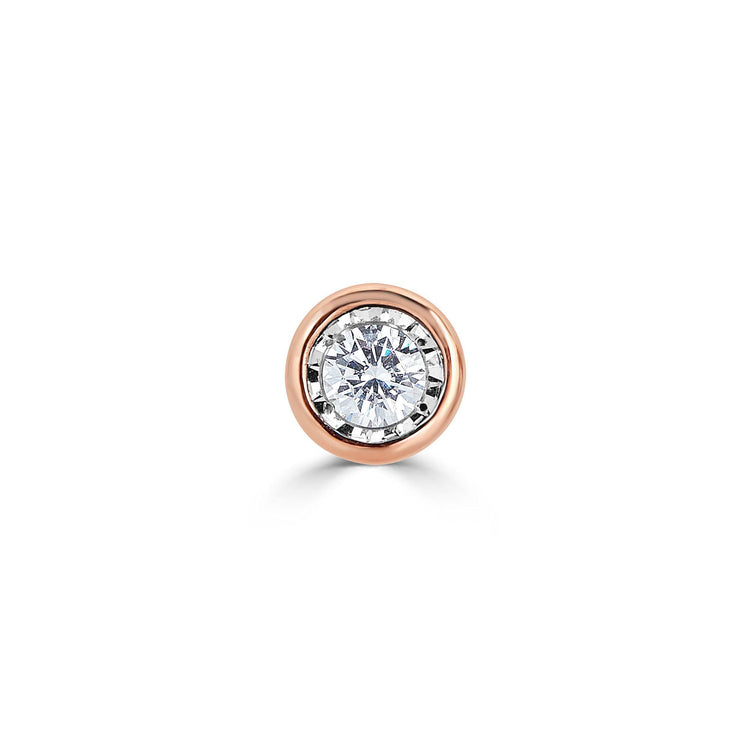 SINGLE 1/2 - 1/4 Cttw 14K Gold Bezel Set (I1-I2 Clarity) Round Natural Diamond Stud Earrings