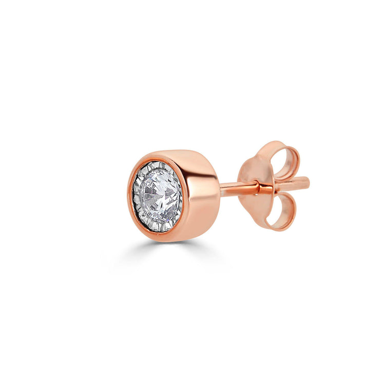 SINGLE 1/2 - 1/4 Cttw 14K Gold Bezel Set (I1-I2 Clarity) Round Natural Diamond Stud Earrings