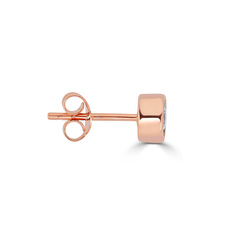 SINGLE 1/2 - 1/4 Cttw 14K Gold Bezel Set (I1-I2 Clarity) Round Natural Diamond Stud Earrings