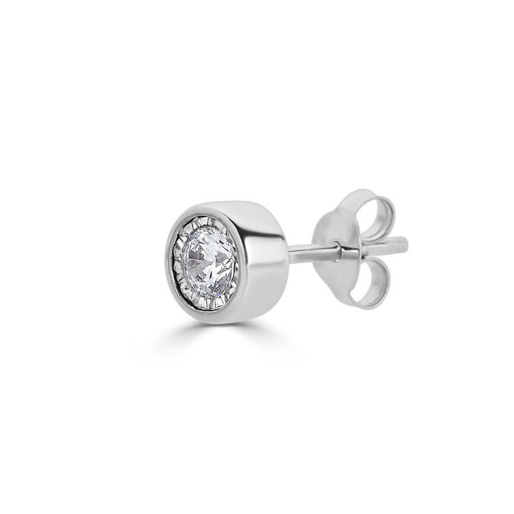 SINGLE 1/2 - 1/4 Cttw 14K Gold Bezel Set (I1-I2 Clarity) Round Natural Diamond Stud Earrings