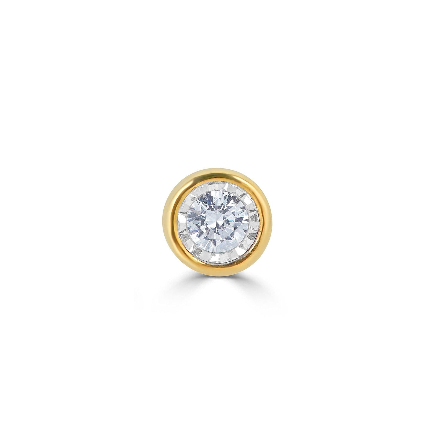 SINGLE 1/2 - 1/4 Cttw 14K Gold Bezel Set (I1-I2 Clarity) Round Natural Diamond Stud Earrings