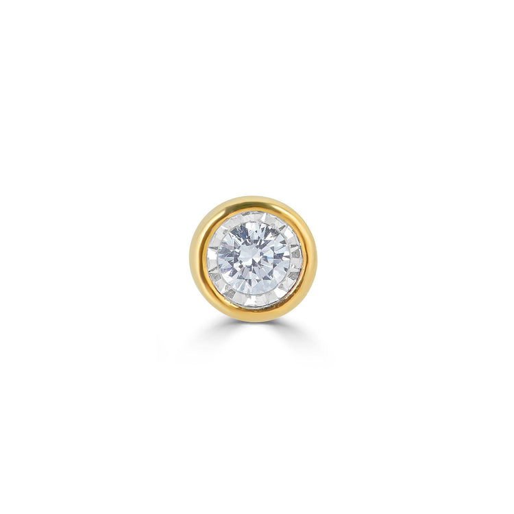 SINGLE 1/2 - 1/4 Cttw 14K Gold Bezel Set (I1-I2 Clarity) Round Natural Diamond Stud Earrings