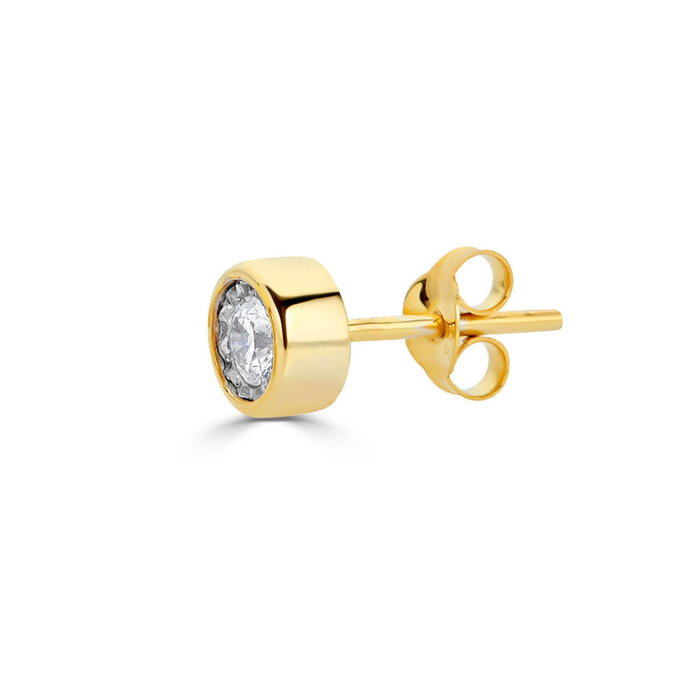 SINGLE 1/2 - 1/4 Cttw 14K Gold Bezel Set (I1-I2 Clarity) Round Natural Diamond Stud Earrings