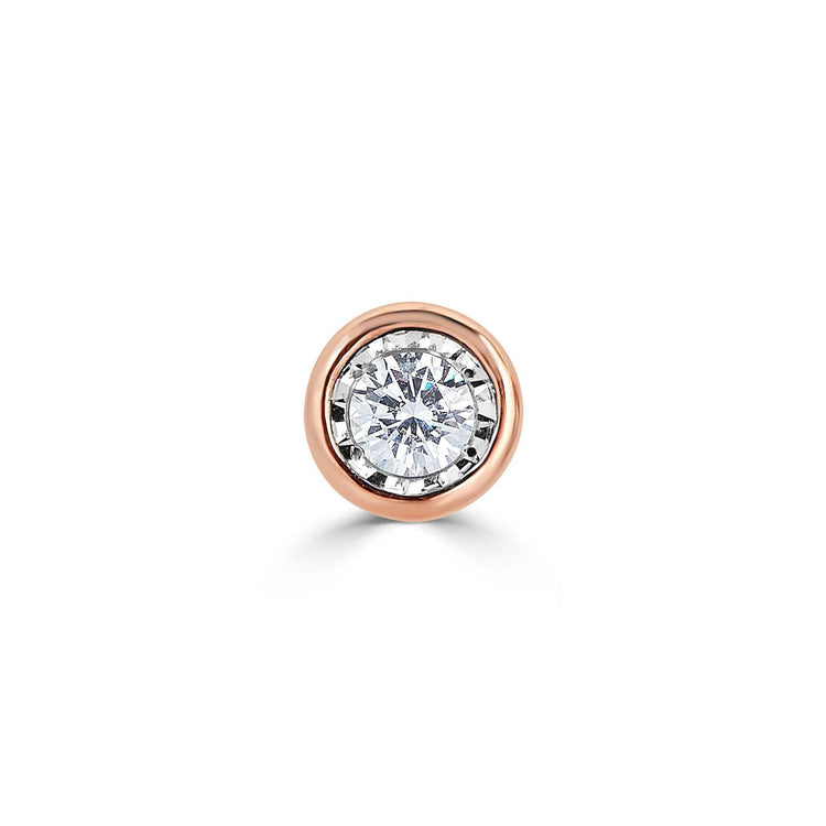 SINGLE 1/2 - 1/4 Cttw 14K Gold Bezel Set (I1-I2 Clarity) Round Natural Diamond Stud Earrings