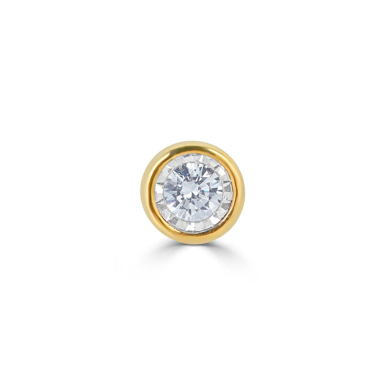 SINGLE 1/2 - 1/4 Cttw 14K Gold Bezel Set (I1-I2 Clarity) Round Natural Diamond Stud Earrings