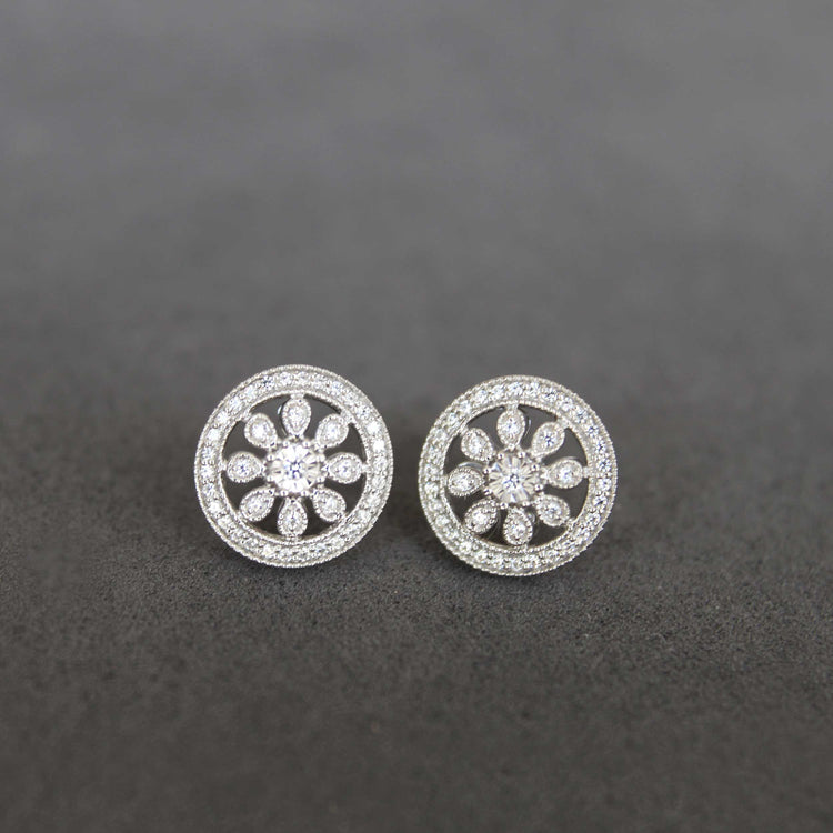 3/10 Cttw Diamond Cluster Flower Circle Earring Set In Sterling Silver
