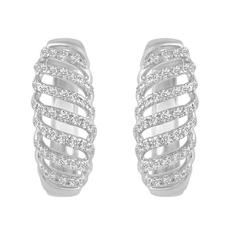1/3 Cttw Diamond Lace Twist Dome Hoop Earrings set in 925 Sterling Silver