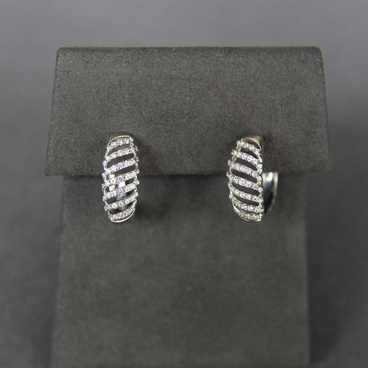1/3 Cttw Diamond Lace Twist Dome Hoop Earrings set in 925 Sterling Silver