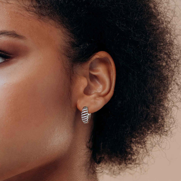 1/3 Cttw Diamond Lace Twist Dome Hoop Earrings set in 925 Sterling Silver