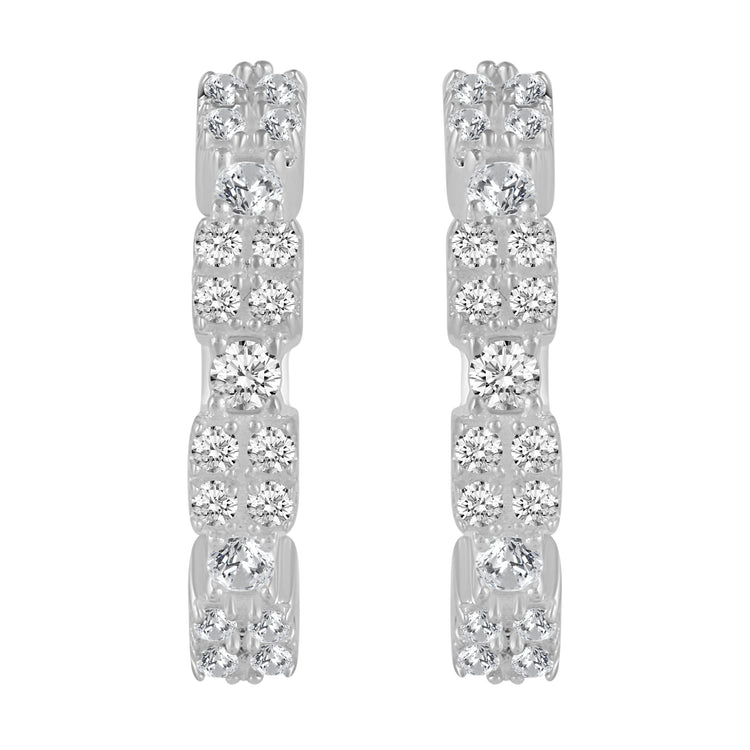 1/3 Cttw Diamond Modern Station Hoop Earrings set in 925 Sterling Silver
