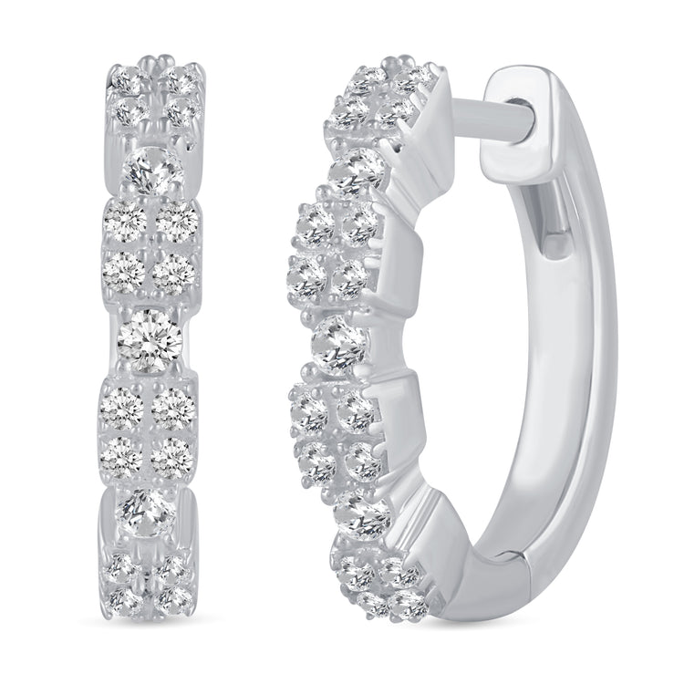 1/3 Cttw Diamond Modern Station Hoop Earrings set in 925 Sterling Silver