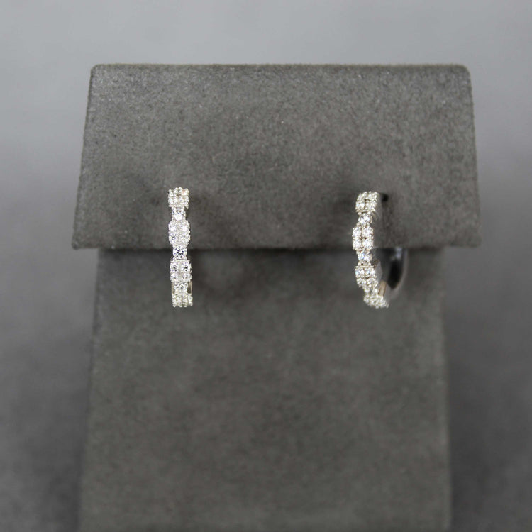 1/3 Cttw Diamond Modern Station Hoop Earrings set in 925 Sterling Silver