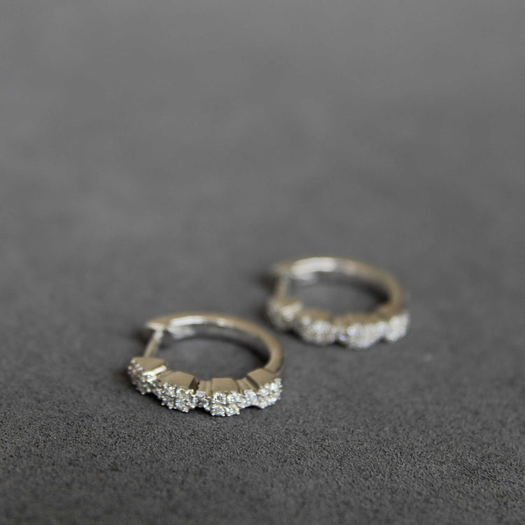 1/3 Cttw Diamond Modern Station Hoop Earrings set in 925 Sterling Silver