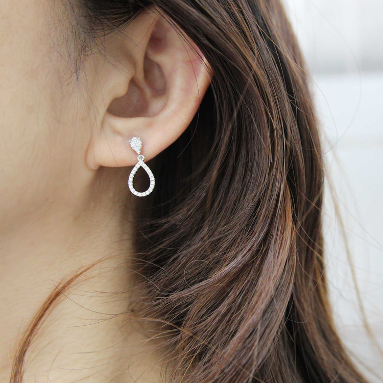1/2 Ctw Natural Diamonds Double Teardrop Pear Shape Dangle Drop Earrings in 925 Sterling Silver
