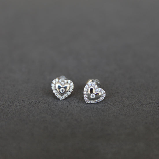1/5Ct Diamond Puff Halo Heart Stud Earrings Set in 925 Sterling Silver