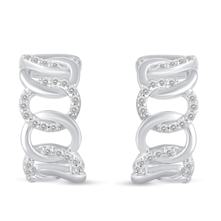 1/5 Ctw Natural Diamond Link Pave Hoop Earrings in 925 Sterling Silver
