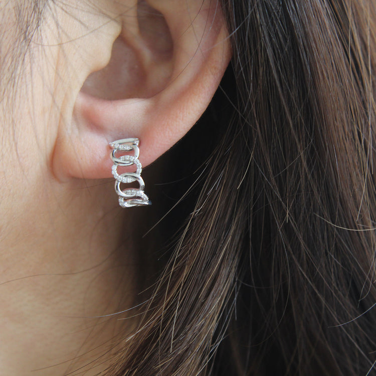 1/5 Ctw Natural Diamond Link Pave Hoop Earrings in 925 Sterling Silver