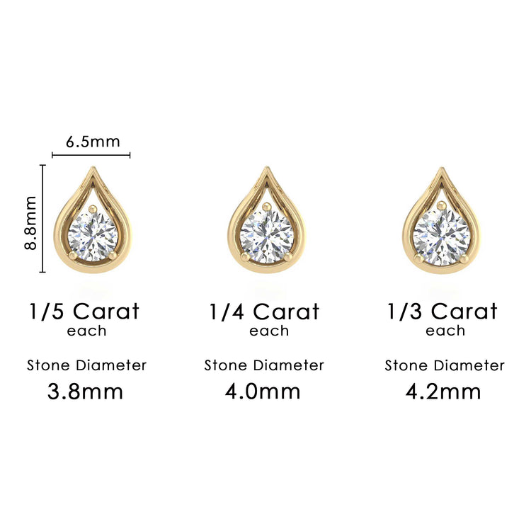 1/5-1/3 Cttw Diamond Teardrop Pear shape Stud Earrings available in K18 Yellow Gold vermeil and 925 Sterling Silver Rhodium Plating fifth and fine jewelry