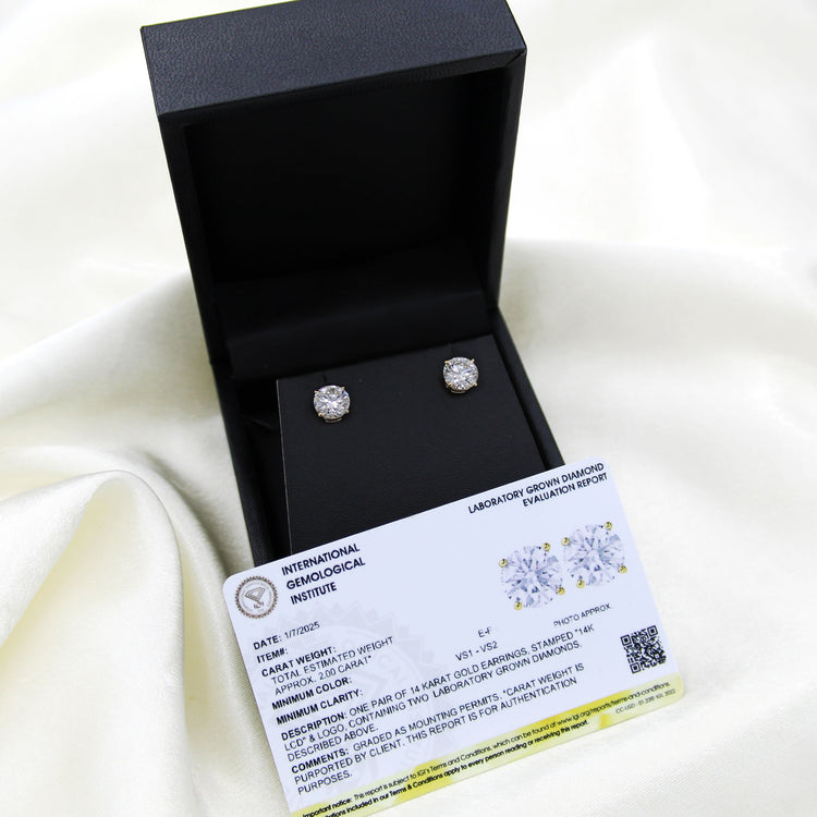 Certified (SI2-I1) 1/5ct TW to 2.00ct TW Lab-grown Diamond Earrings-14K Gold-Screw Back fifth and fine jewelry