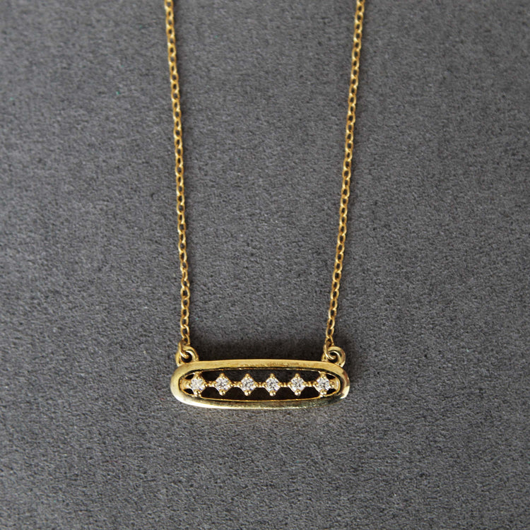 1/10 Cttw Diamond Open Bar Center Station Pendant Necklace set in 925 Sterling Silver 14K Yellow Gold Plating