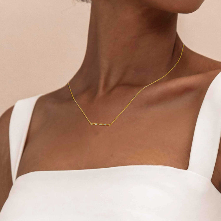 1/10 Cttw Diamond Mosaic XO Bar Pendant Necklace set in 925 Sterling Silver 14K Yellow Gold Plating