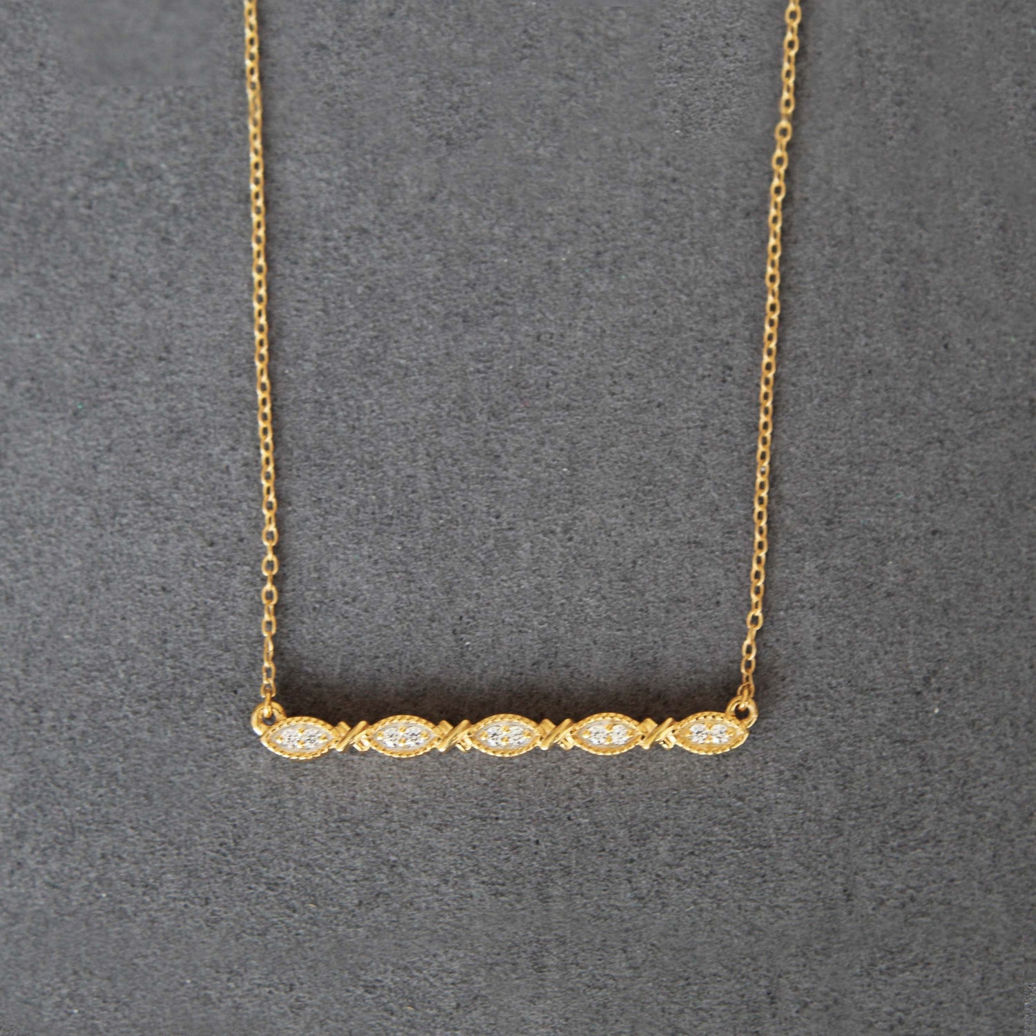 1/10 Cttw Diamond Mosaic XO Bar Pendant Necklace set in 925 Sterling Silver 14K Yellow Gold Plating