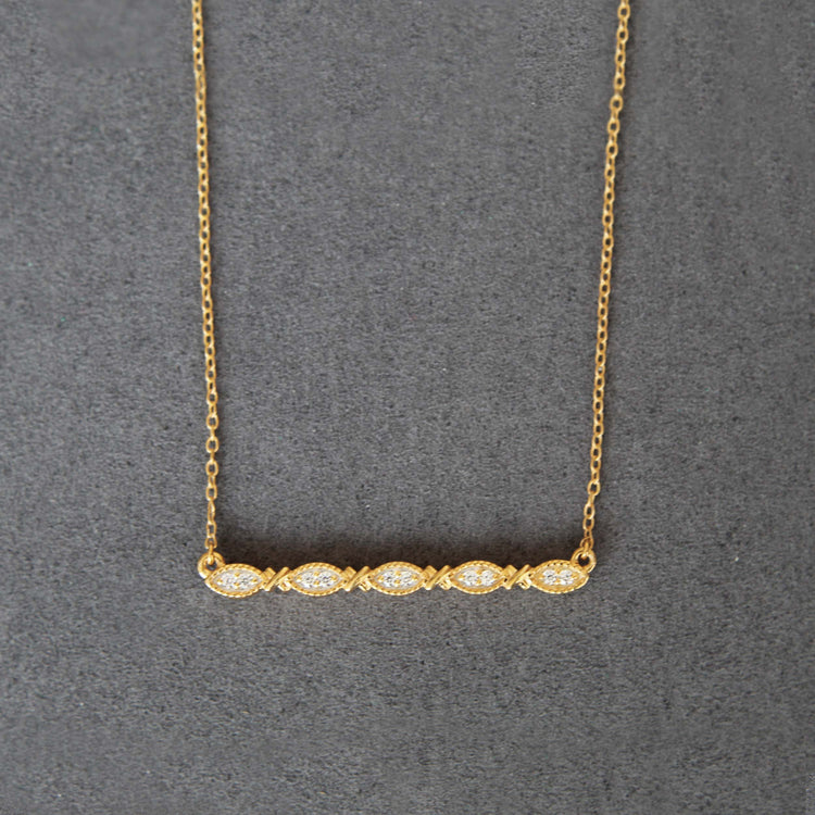 1/10 Cttw Diamond Mosaic XO Bar Pendant Necklace set in 925 Sterling Silver 14K Yellow Gold Plating