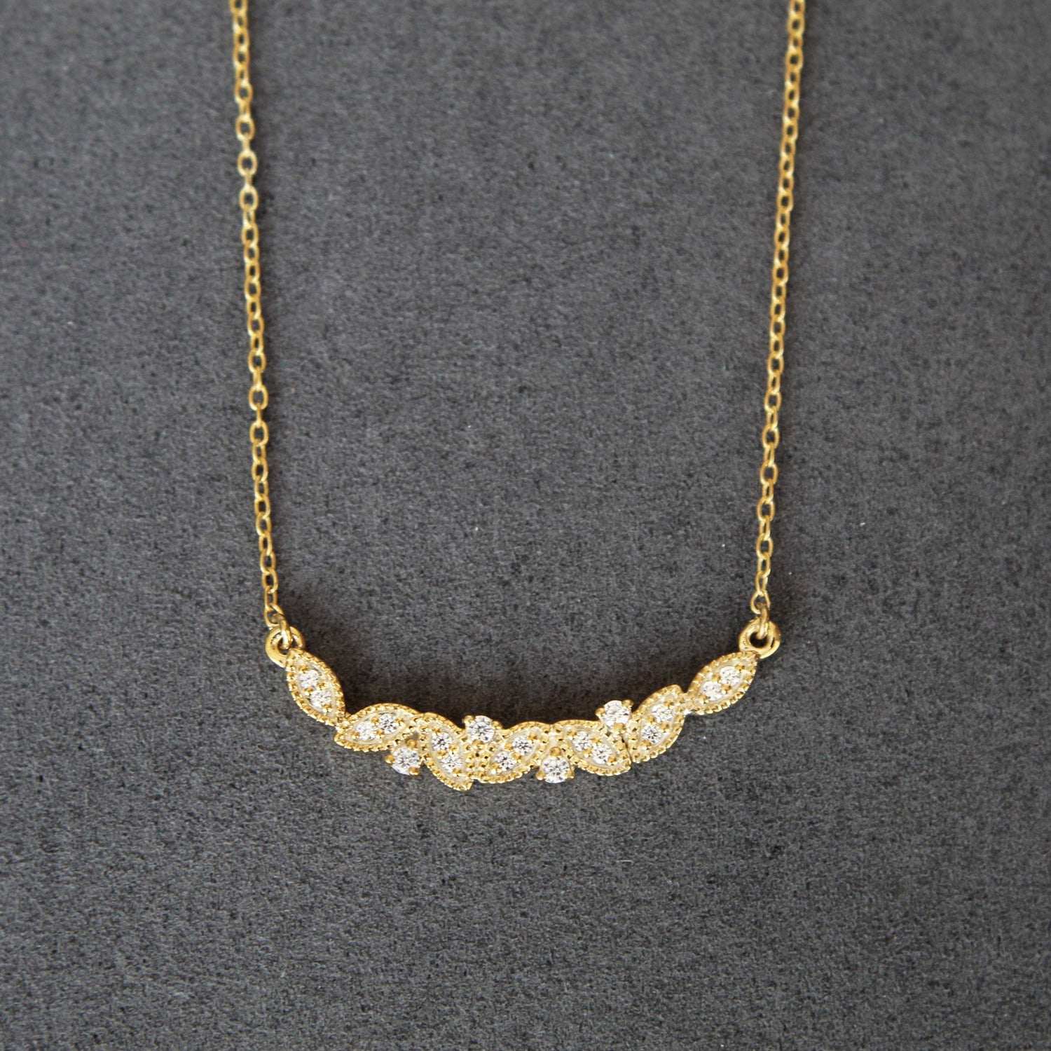 1/5 Cttw Diamond Mosaic Crescent Moon Smile Bar Pendant Necklace set in 925 Sterling Silver 14K Yellow Gold Plating