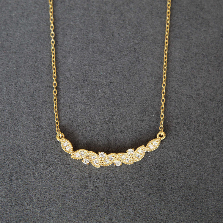 1/5 Cttw Diamond Mosaic Crescent Moon Smile Bar Pendant Necklace set in 925 Sterling Silver 14K Yellow Gold Plating
