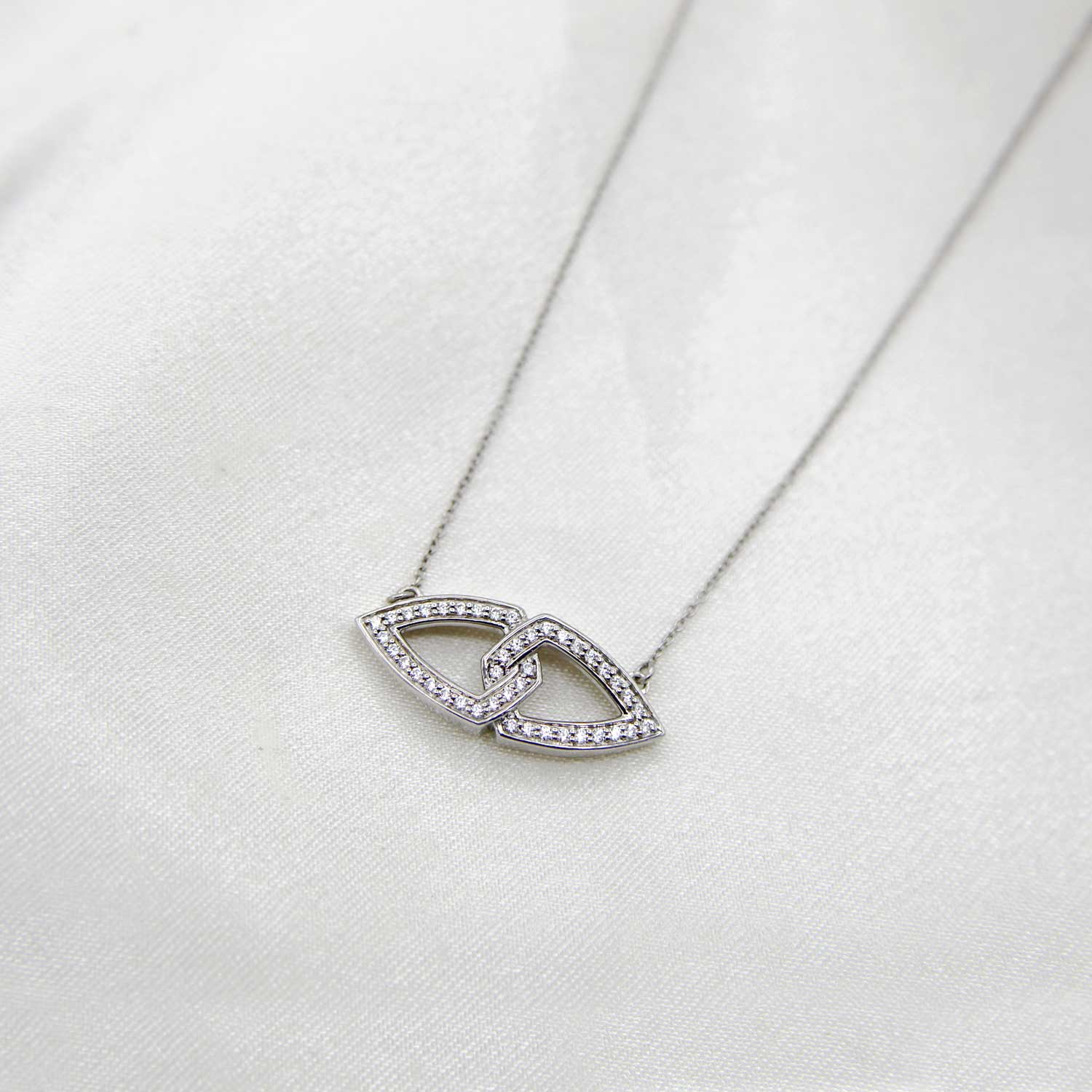 1/4 Cttw Diamond Double Link Infinity Triangle Pendant Necklace Set in 925 Sterling Silver