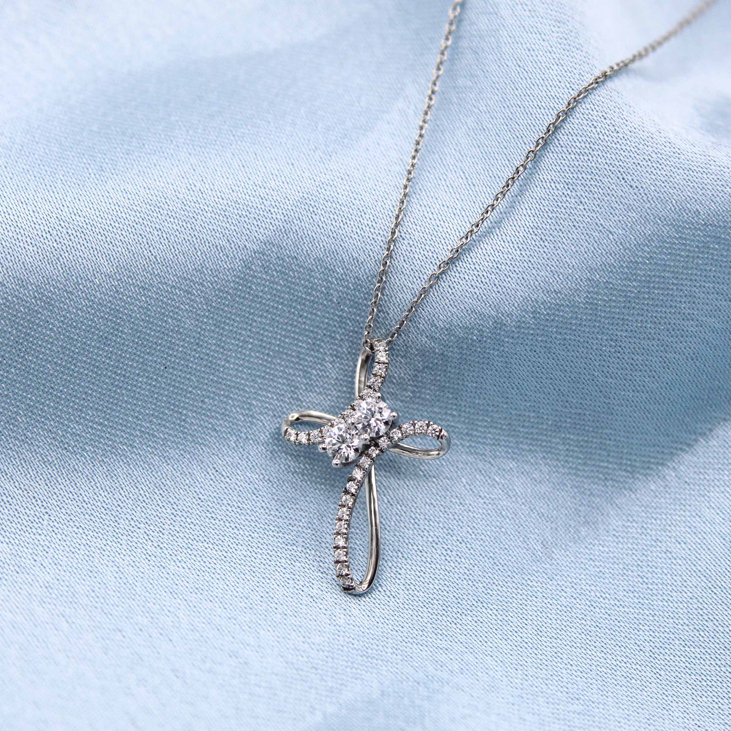 1/2 CT TW Diamond Infinity Cross Pendant Necklace in 925 Sterling Silver