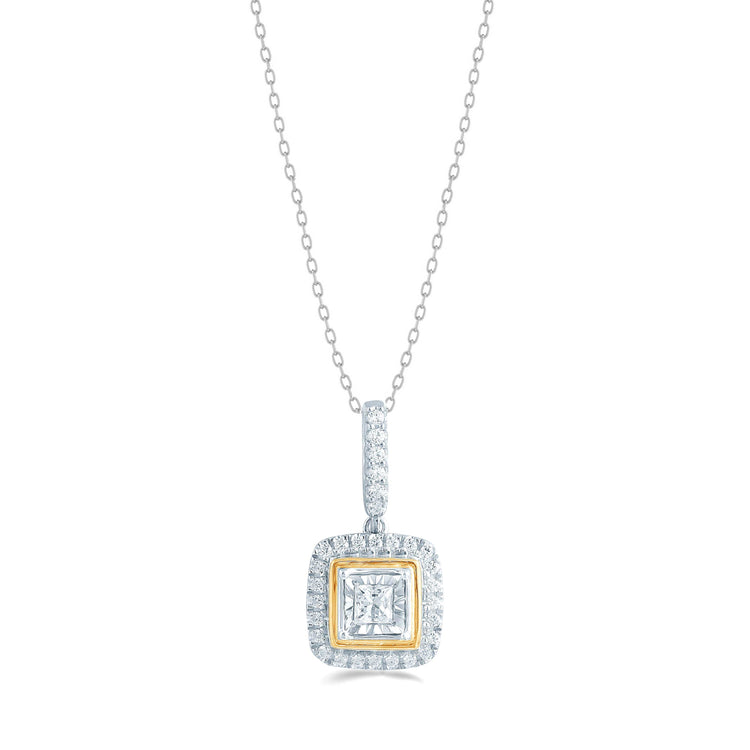 1/4CT TW Diamond cushion Pendant in Sterling Silver & 14k Yellow plating with 18" cable chain - Fifth and Fine