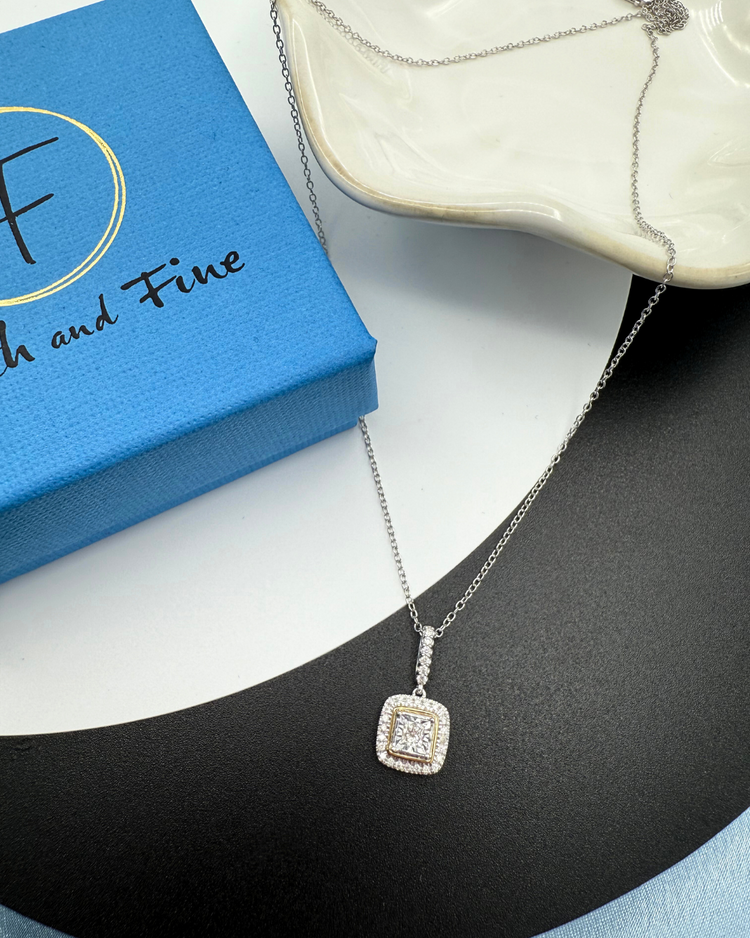 1/4CT TW Diamond cushion Pendant in Sterling Silver & 14k Yellow plating with 18" cable chain - Fifth and Fine