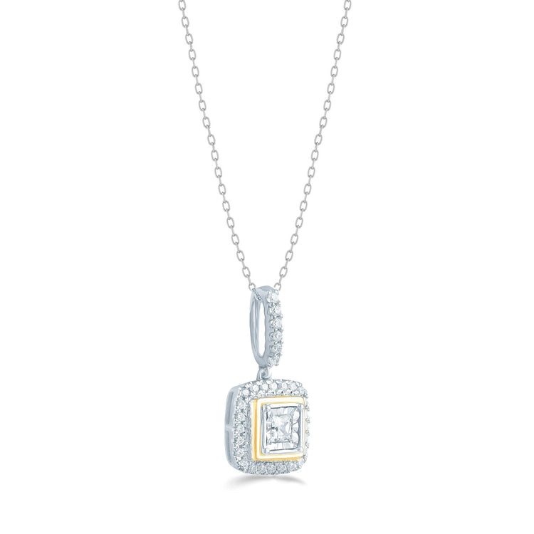 1/4CT TW Diamond cushion Pendant in Sterling Silver & 14k Yellow plating with 18" cable chain - Fifth and Fine